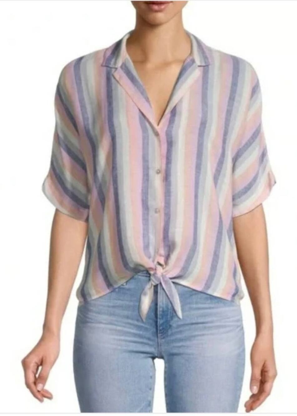 Rails Marley Mandalay stripe linen blend tie front button up top Size XS Coastal